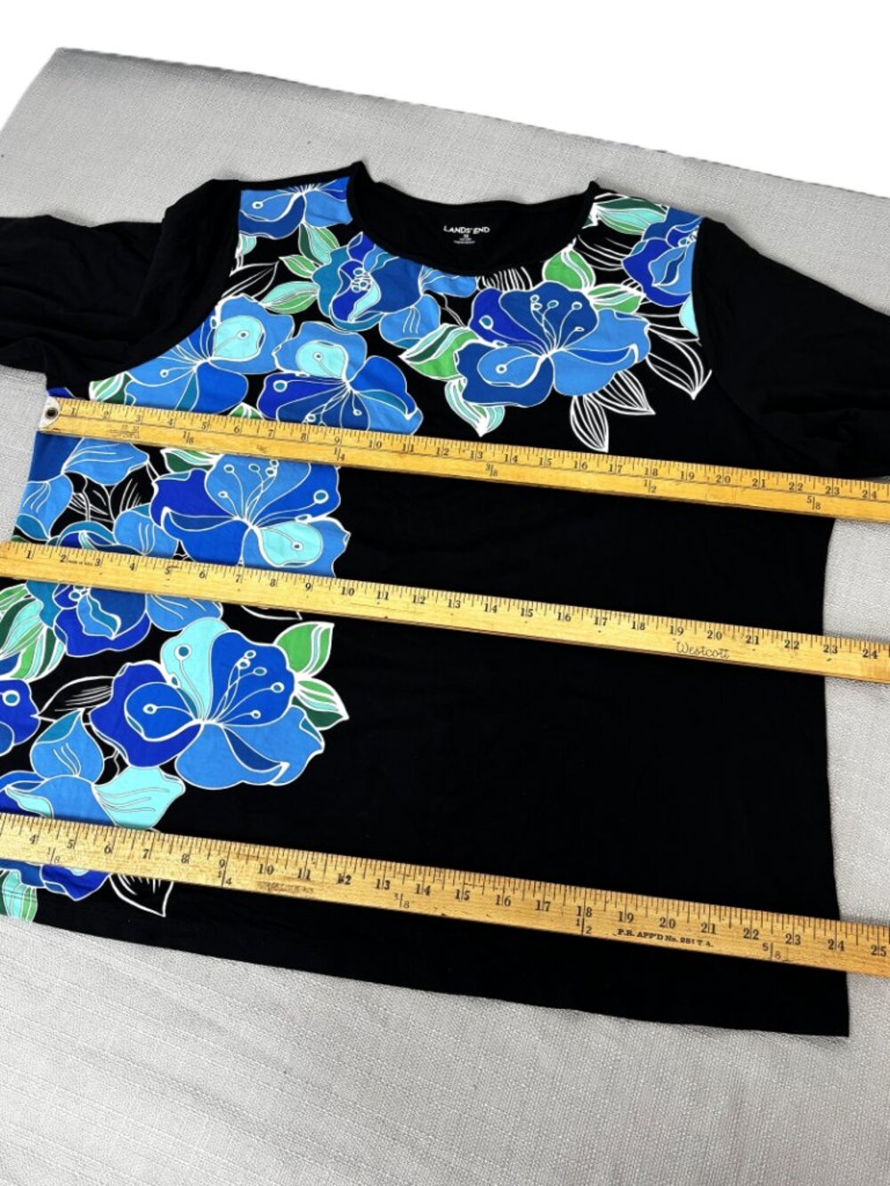 * Lands’ End Casual Career Blue Floral Long Sleeve Top Sz 1 X - Picture 7 of 9